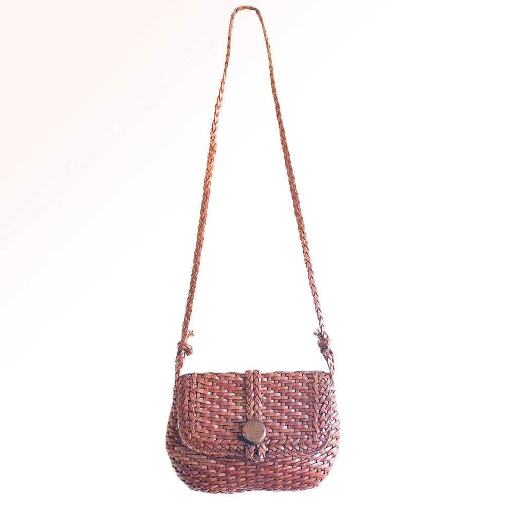 Vintage Boho Woven Brown Crossbody Bag (please read description)